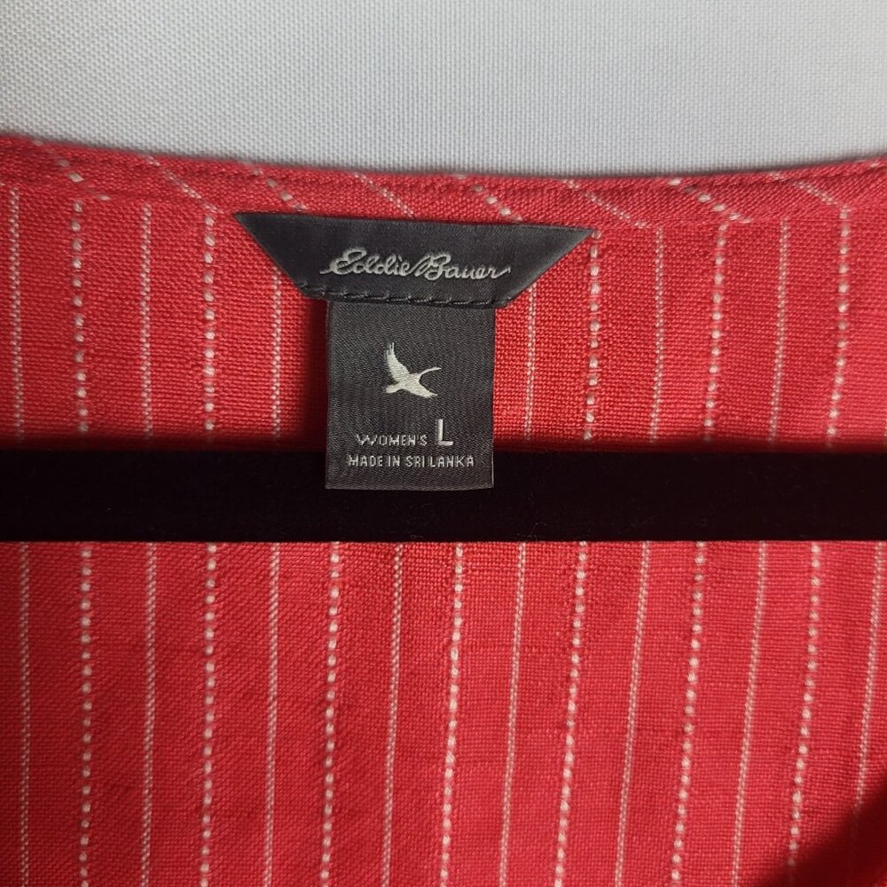 Eddie Bauer Linen Top Women's Large Coral Embroidered Boho Beachy‎ Striped - Picture 4 of 8